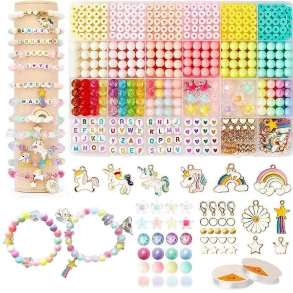 Bracelets Beaded Kit Set,1340pcs Acrylic Beads With Unicorn Charms for Jewellery DIY, Birthday Gift for Kids